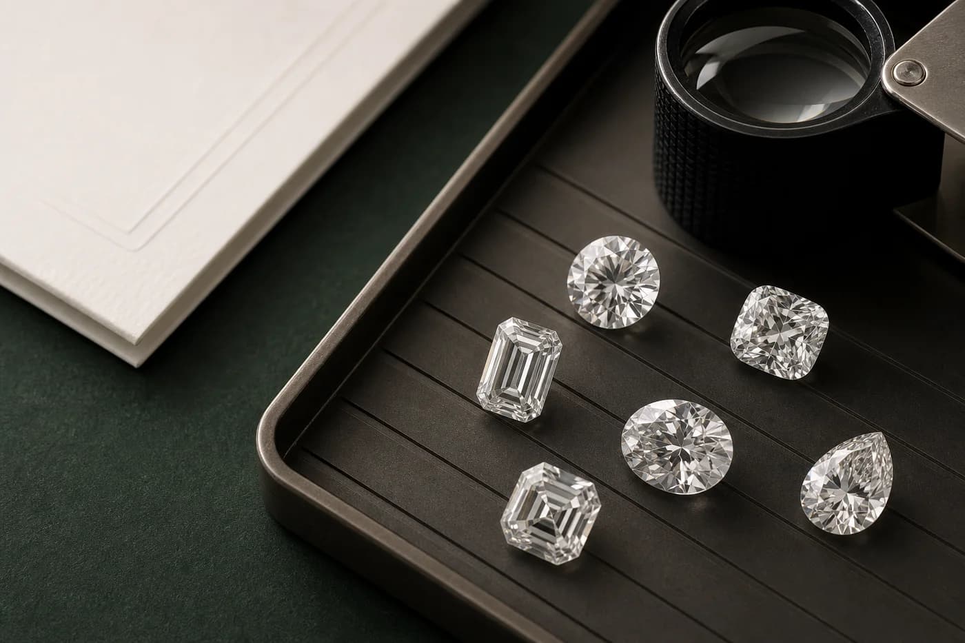 Illustrative loose laboratory-grown diamonds arranged for professional sourcing review