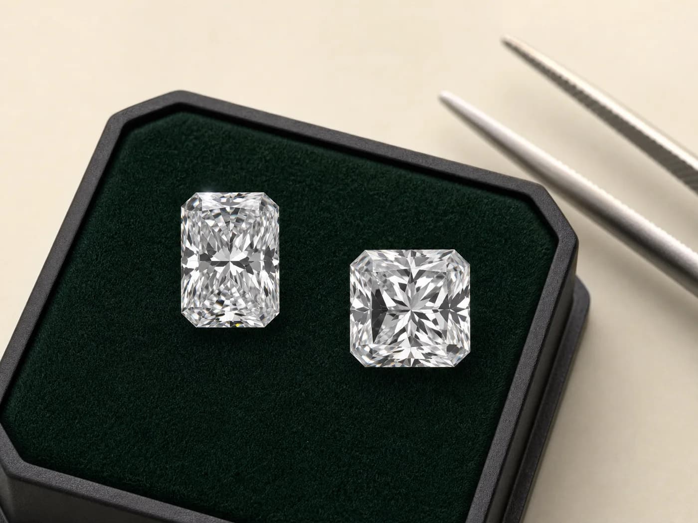 Illustrative elongated and square radiant cut laboratory-grown diamonds
